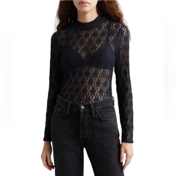 Divided Lace Top Womens Small FairyGrunge Goth‎ Witchy Black Lace Sheer - Picture 2 of 10